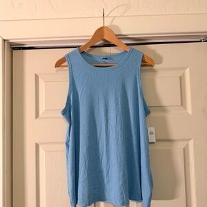 Old Navy Blue High Neck Sleeveless Ribbed Top